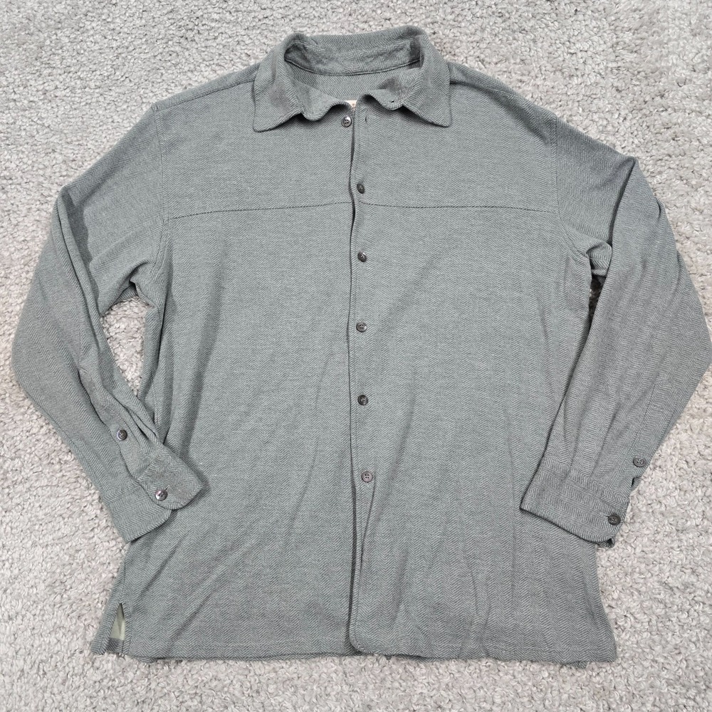 Ermenegildo Zegna Button Down Shirt Mens XL Grey Herringbone Knit Quiet Luxury